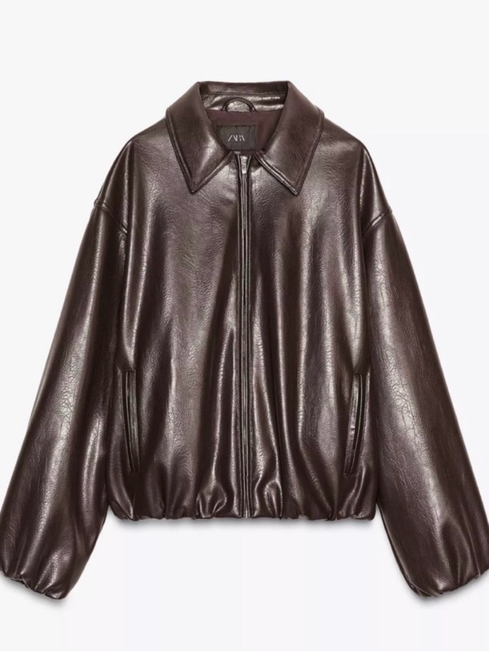 Zara Brown Faux Leather Bomber Jacket